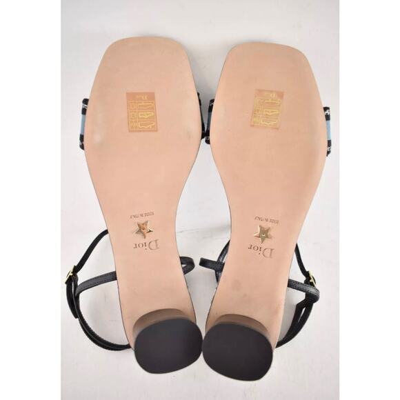 Dior Bandana Embroidered Black Blue Dway Heeled Sandal Strap Low Heel Pump 40 - Picture 13 of 13